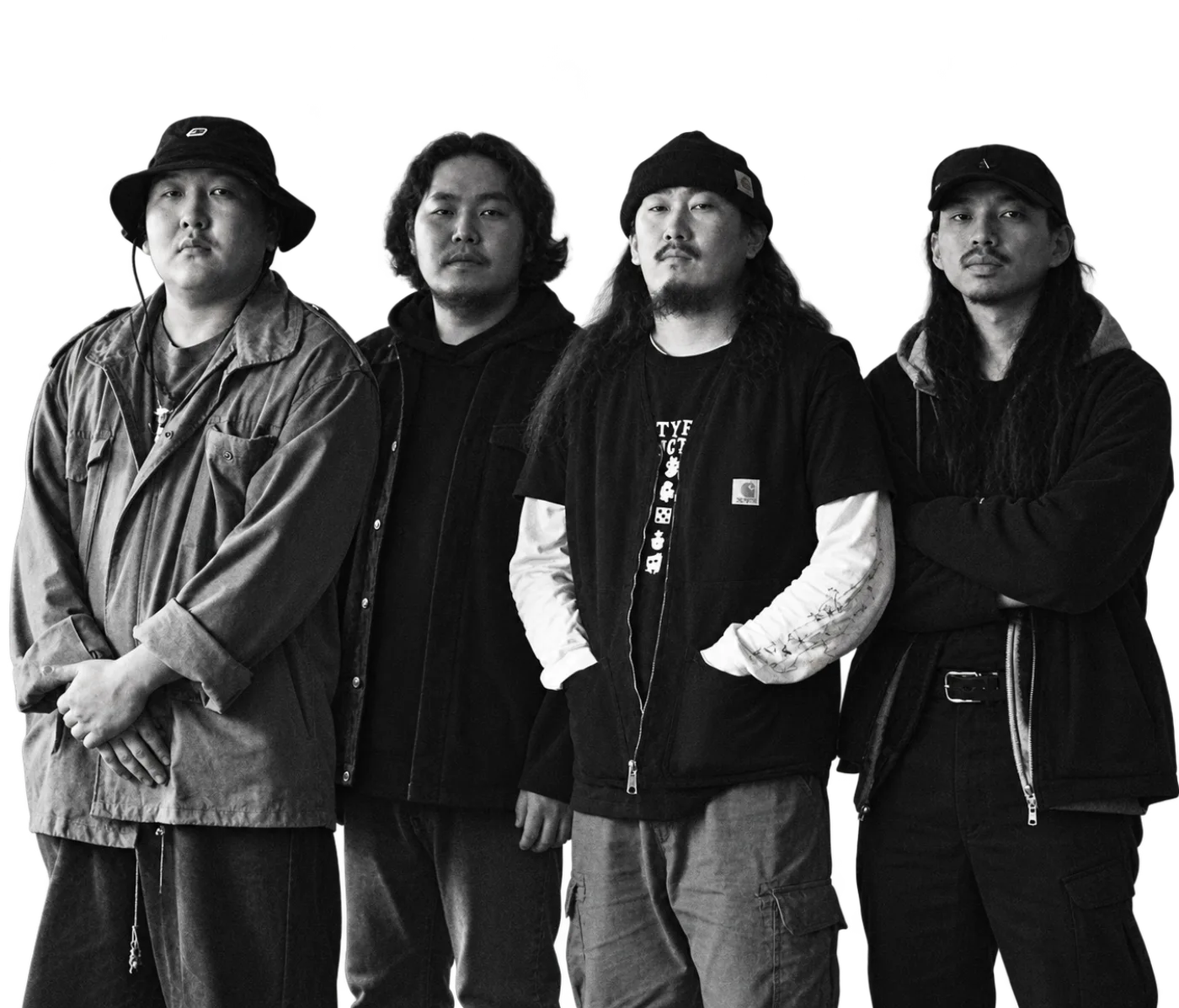 KUTURAR, four band members standing in a row, black and white